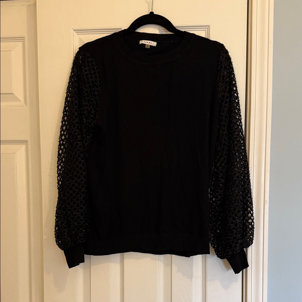 Sioni Black Sweater with Mesh Sleeves L